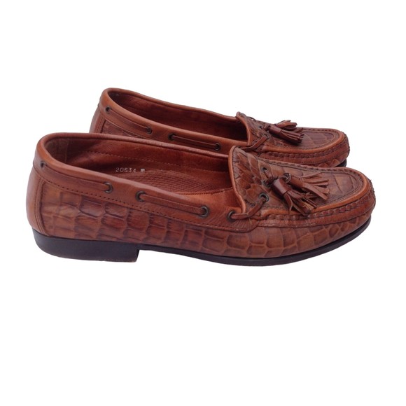 Johnston & Murphy Sz 8.5 Brown Leather Men\'s Croc Loafers Tassels Italy Slip ons main image 6